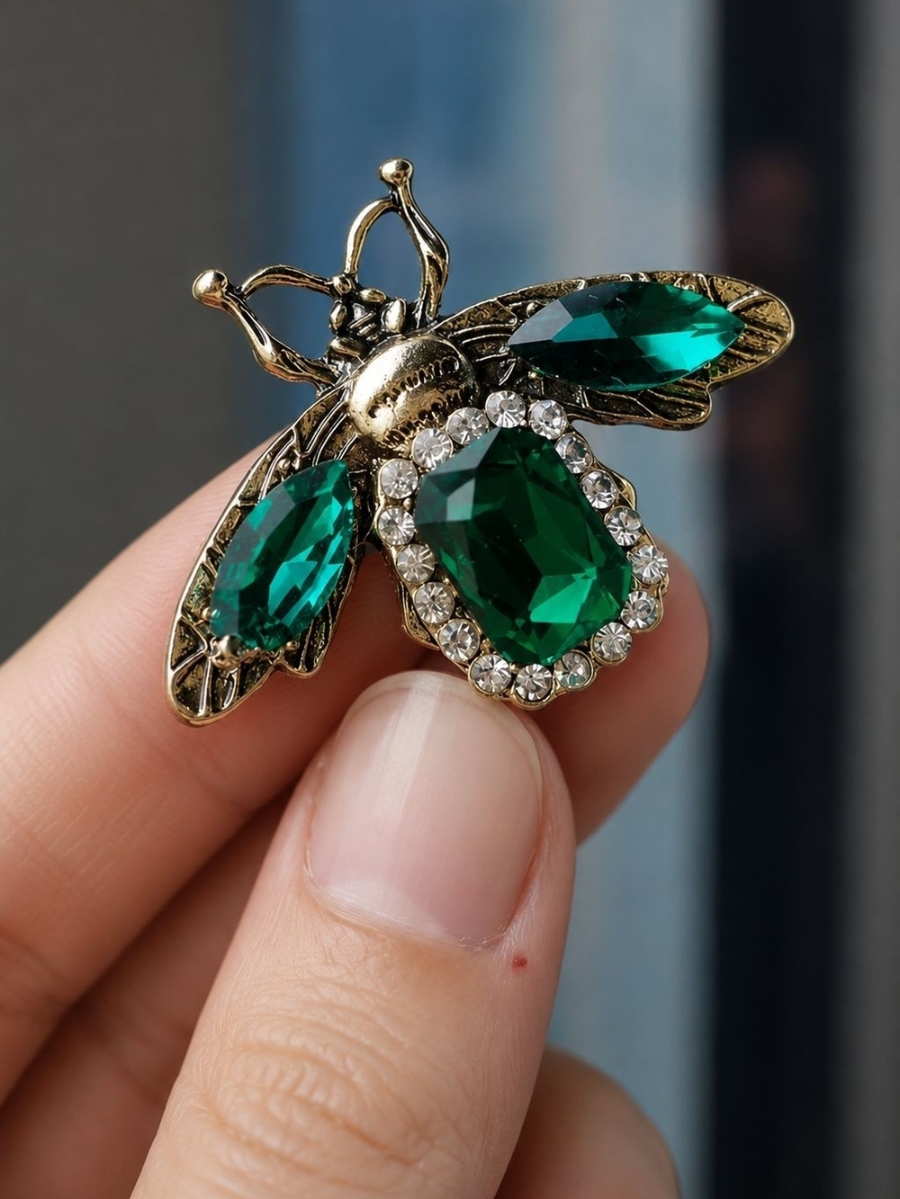 Green and Gold Bee Crystal Brooch